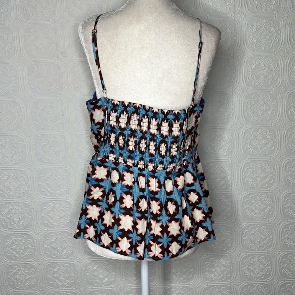 LOFT | Blue Brown Floral Peplum Cami Spaghetti Straps Smocked Back Azure…
